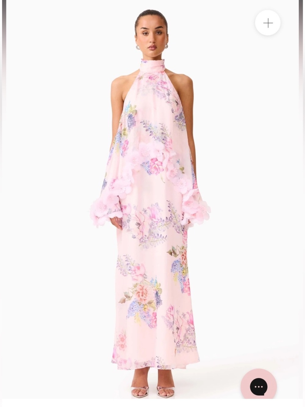elliatt millie pink 3f floral trim halter neck tiered maxi gown dress size XS